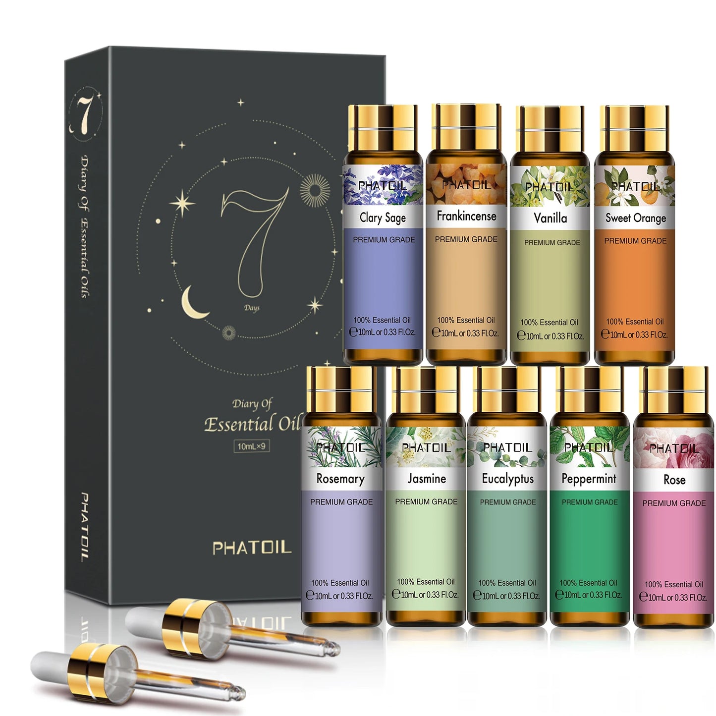 Phatoil 9pcs Gift Set 10ml Pure Natural Essential Oils Kit  Vanilla Sandalwood Neroli Helichrysum Lemon Eucalyptus Spearmint