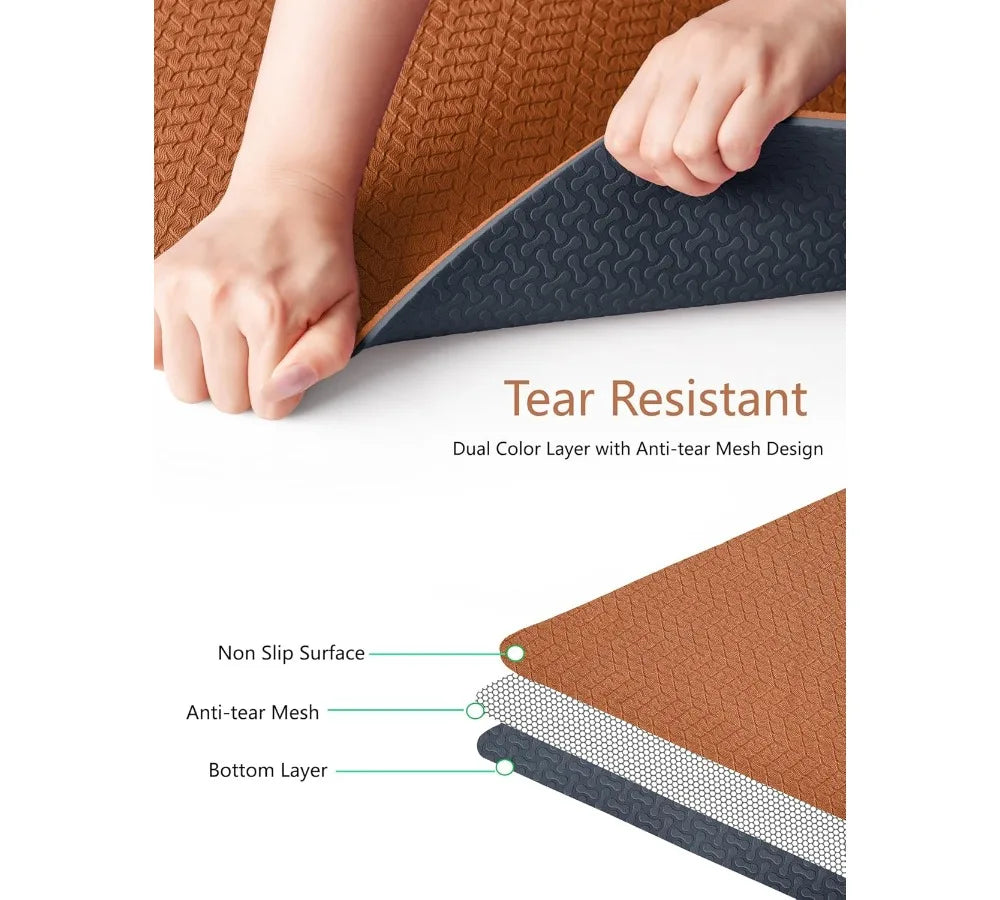 Extra Thick Non-Slip Yoga Mat 6mm Anti-Tear Eco-Friendly TPE Pilates Exercise Mat for Home Workout & Hot Yoga