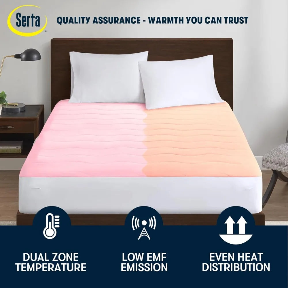 Queen Size Serta Electric Mattress Pad with 10 Heat Settings, Auto Shut-Off Timer, and Deep Elastic Pockets