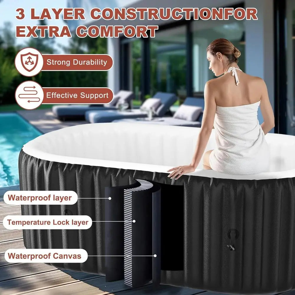 Inflatable Hot Tub, 75 X 47 X 25 Oval Portable Hot Tub with 100 Bubble Jets, Outdoor Spa Bathtub Set Included Heater Pump, Filte