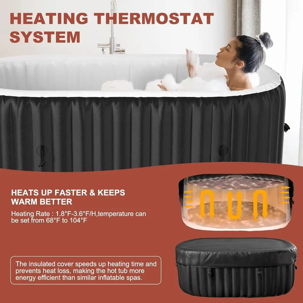 Inflatable Hot Tub, 75 X 47 X 25 Oval Portable Hot Tub with 100 Bubble Jets, Outdoor Spa Bathtub Set Included Heater Pump, Filte