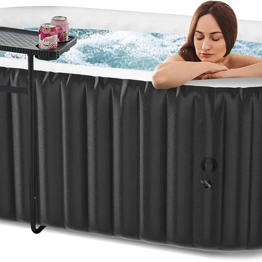 Inflatable Hot Tub, 75 X 47 X 25 Oval Portable Hot Tub with 100 Bubble Jets, Outdoor Spa Bathtub Set Included Heater Pump, Filte
