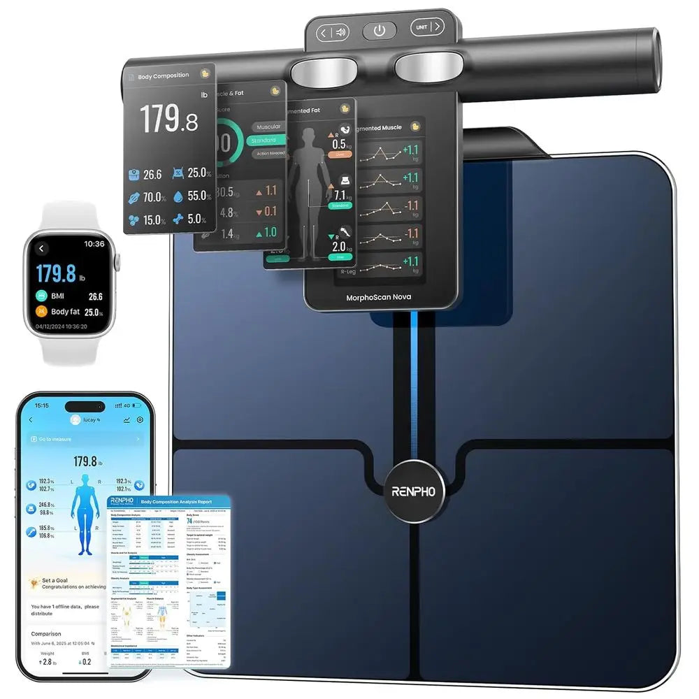 Scale or Body Weight, 8-Electrode Body Composition Scale with BMI, Body Fat, Muscle Mass, Rechargeable Body Fat Scale with Full-