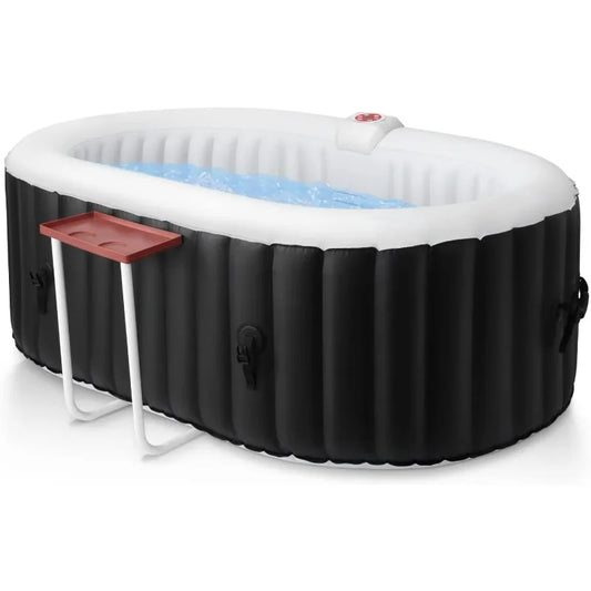 Hot Tub Inflatable Portable Oval Spa 2 Person Hot Tub with 90 Bubble Jets, Cover, Filter Cartridges, Pump, Black