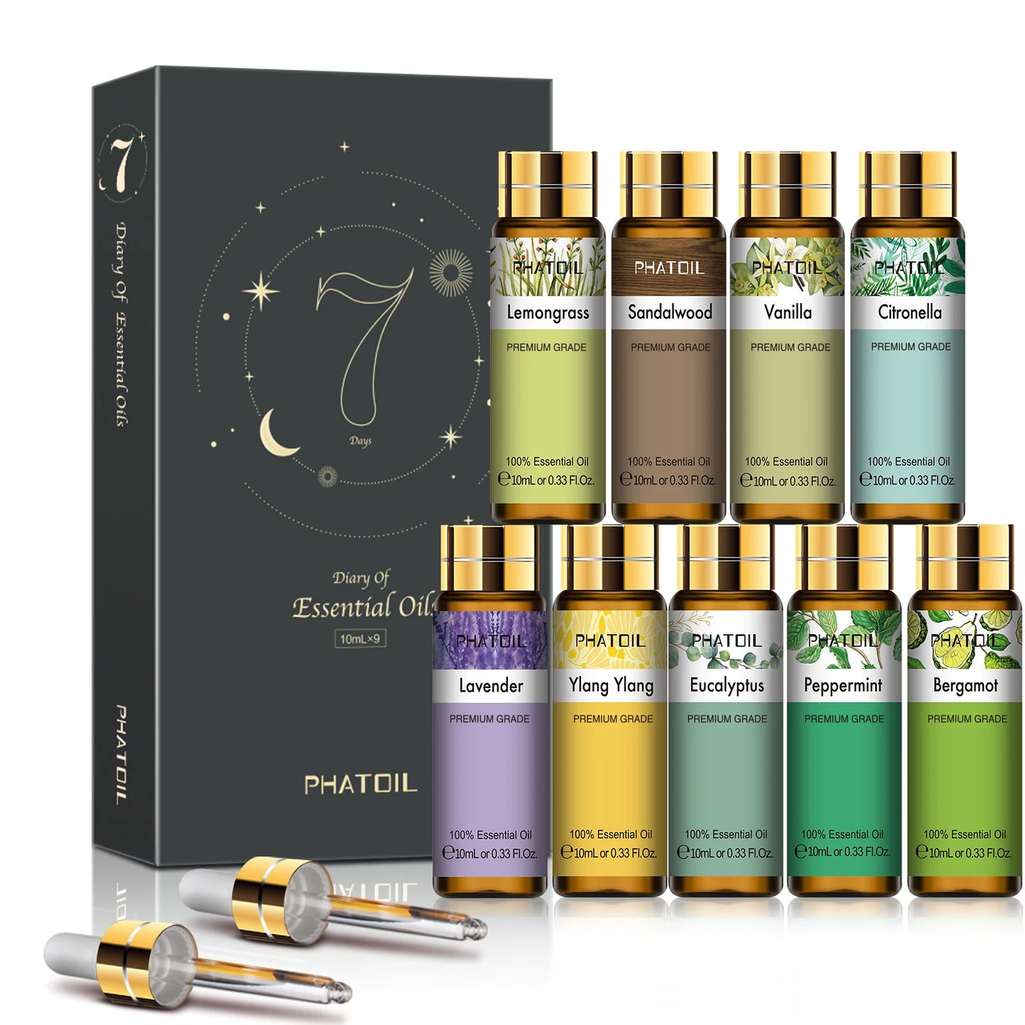 Phatoil 9pcs Gift Set 10ml Pure Natural Essential Oils Kit  Vanilla Sandalwood Neroli Helichrysum Lemon Eucalyptus Spearmint
