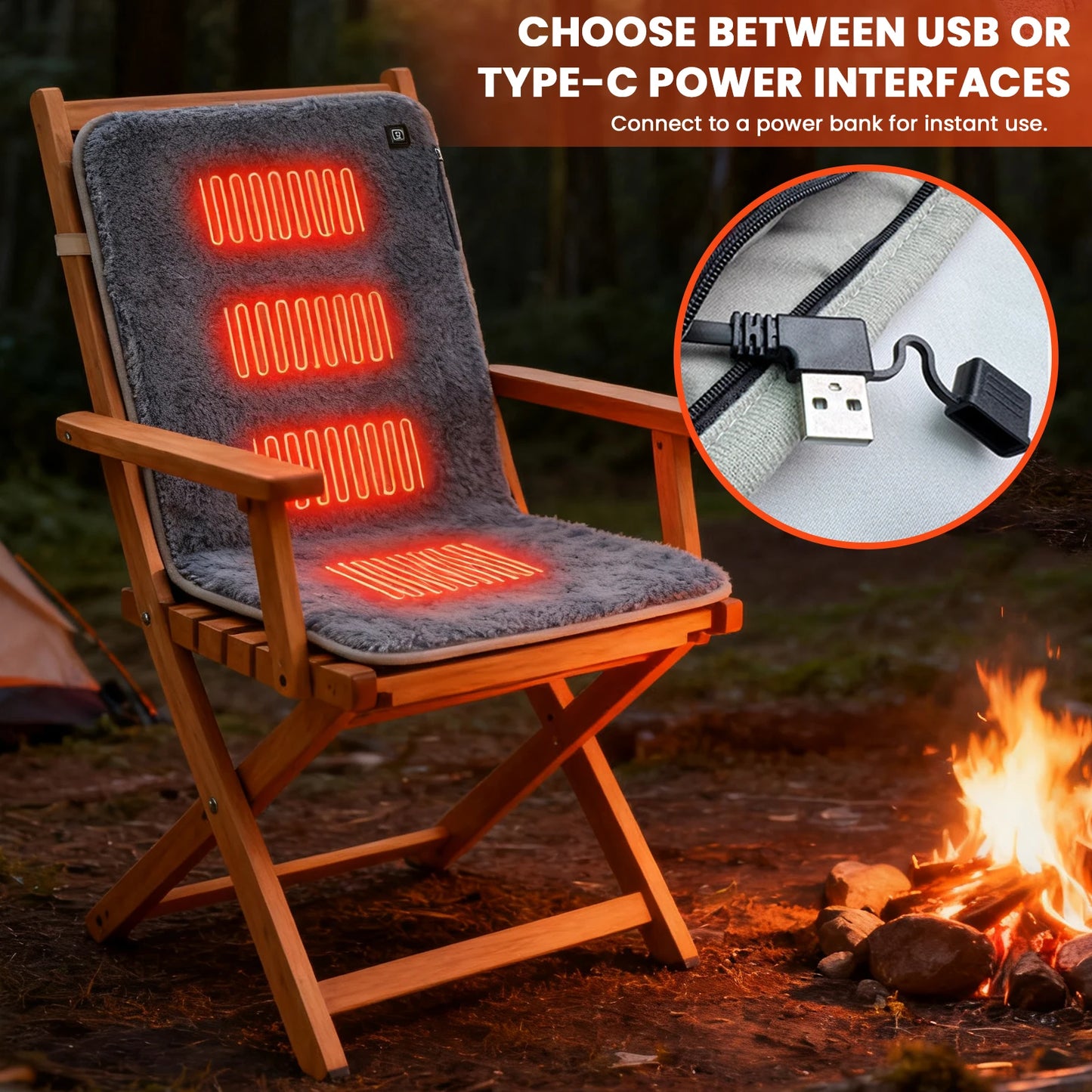 5V USB Foldable Heating Cushion 3-Level Temperature Foldable Heated Seat Pad Power Bank Not Included for Office/Home Outdoor