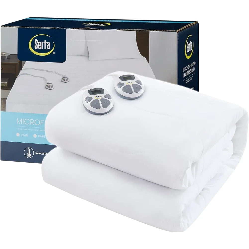 Queen Size Serta Electric Mattress Pad with 10 Heat Settings, Auto Shut-Off Timer, and Deep Elastic Pockets
