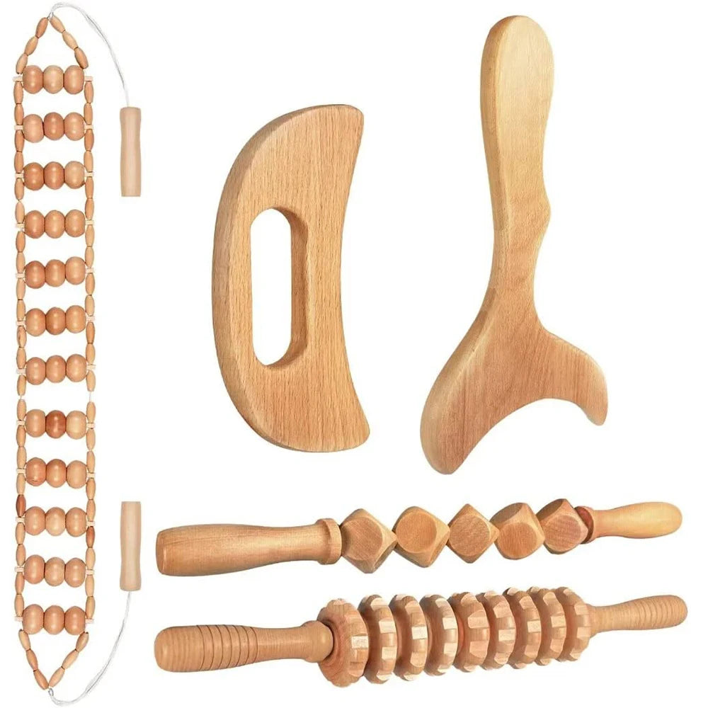 Wood Therapy Massage Tools Wooden Lymphatic Drainage Massager Maderoterapia Kit for Anticellulite, Body Contouring, Muscle Relax