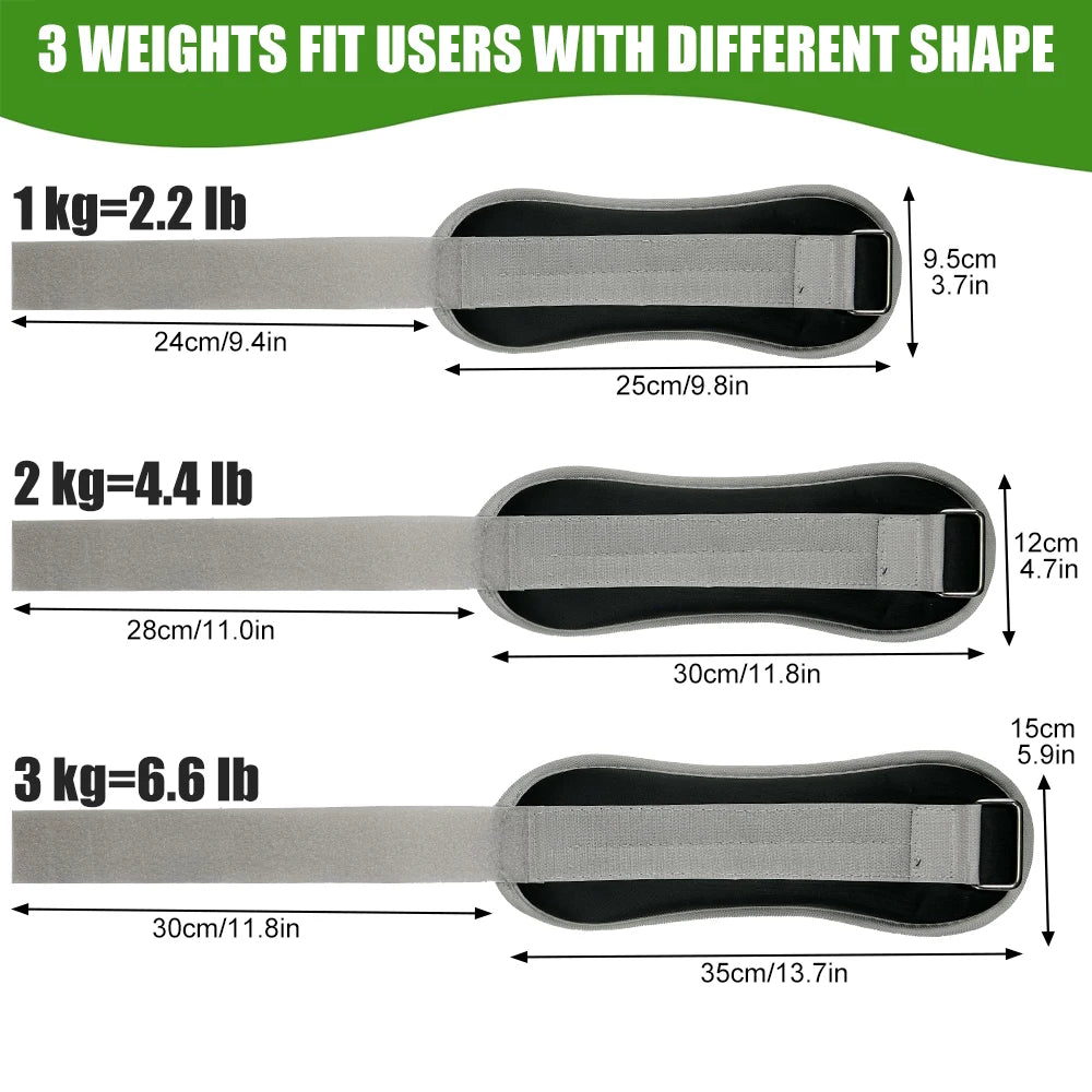 1Pair Wrist Ankle Weights 1kg, 2kg,3kg Strength Training Wrist Leg Arm Weight with Adjustable Strap, Jogging,Gymnastics,Aerobics