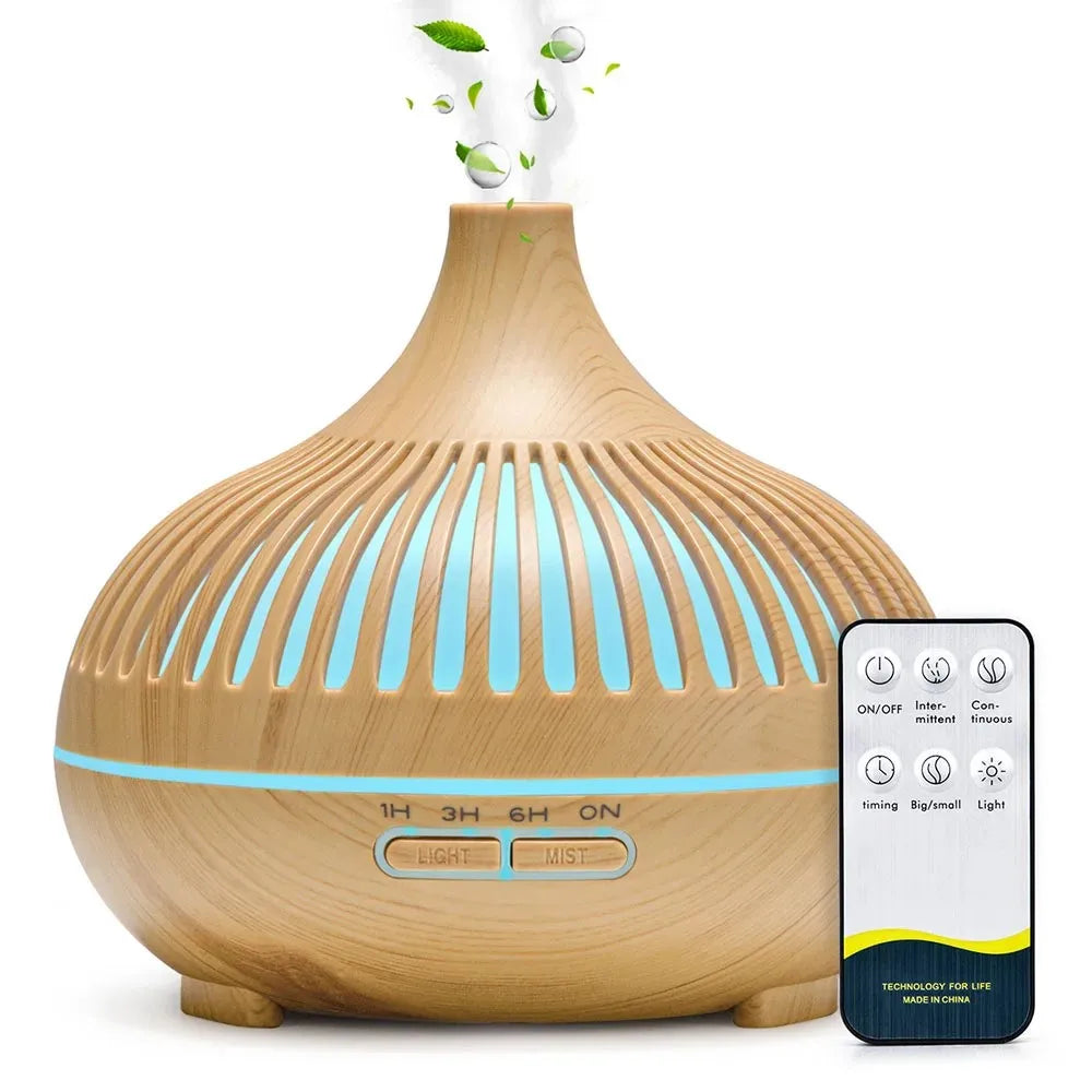 500ML Aromatherapy Essential Oil Diffuser Wood Grain Remote Control Ultrasonic Air Humidifier Cool with 7 Color LED Lights